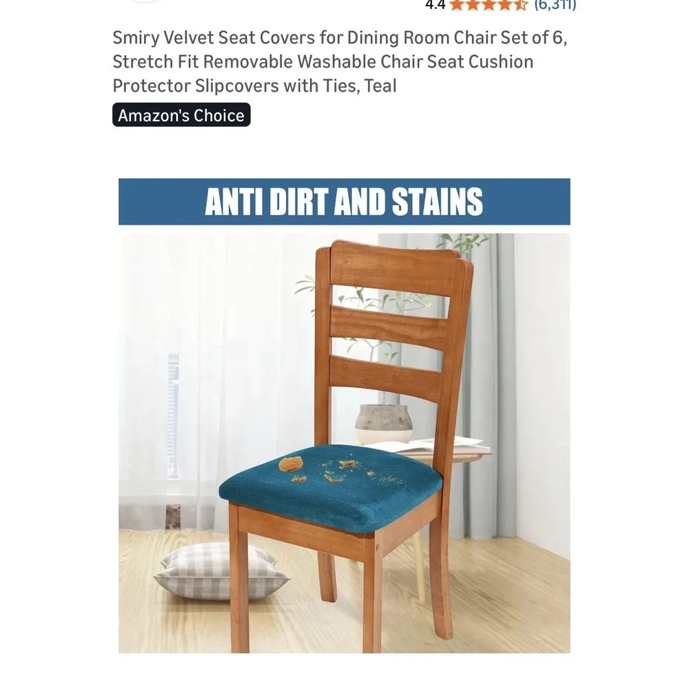 Velvet Seat Covers for Dining Room‎ Chair Set of 6 Stretch Fit Removable Washabl